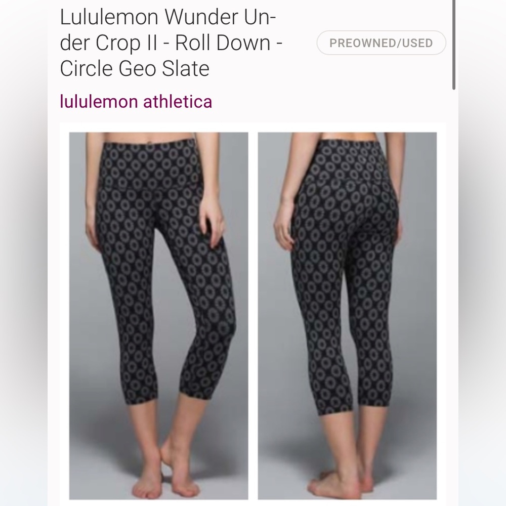 Lululemon Wunder Under crop II- Roll down- Circle Geo Slate.